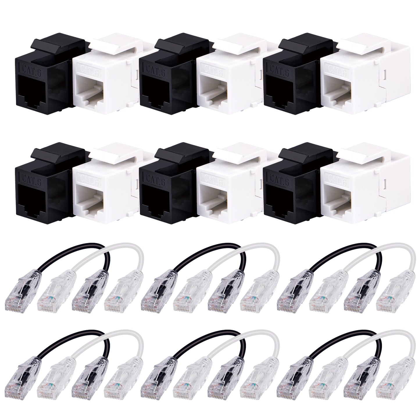 DeskPi Keystone Cable Management Kit, 12 Pack Cat6A RJ45 Keystone Jack Insert with 0.2m Network Cable