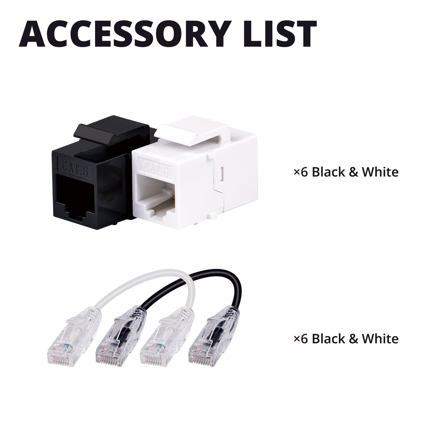 DeskPi Keystone Cable Management Kit, 12 Pack Cat6A RJ45 Keystone Jack Insert with 0.2m Network Cable