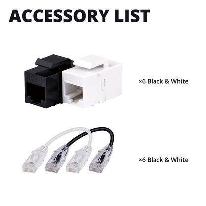 DeskPi Keystone Cable Management Kit, 12 Pack Cat6A RJ45 Keystone Jack Insert with 0.2m Network Cable