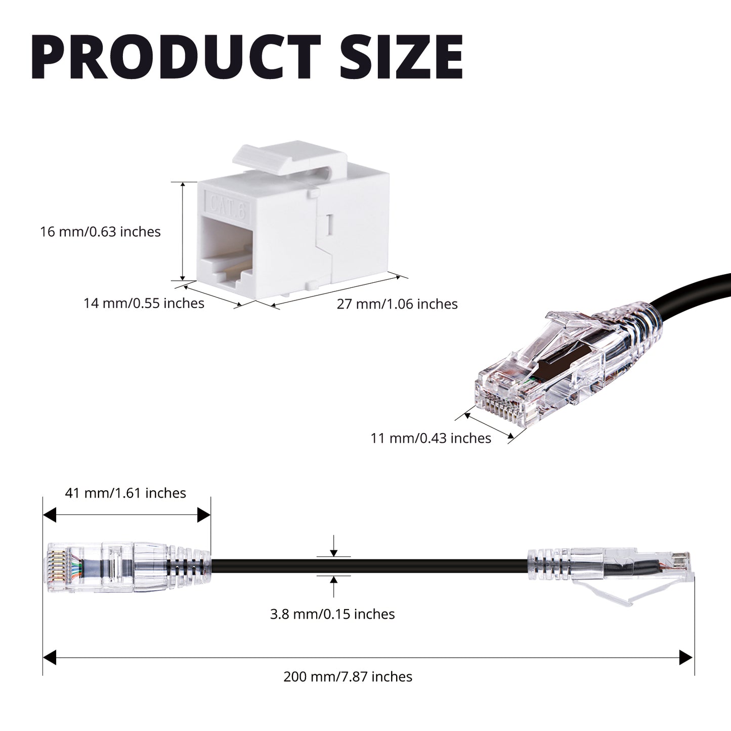DeskPi Keystone Cable Management Kit, 12 Pack Cat6A RJ45 Keystone Jack Insert with 0.2m Network Cable
