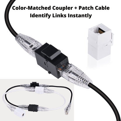 DeskPi Keystone Cable Management Kit, 12 Pack Cat6A RJ45 Keystone Jack Insert with 0.2m Network Cable