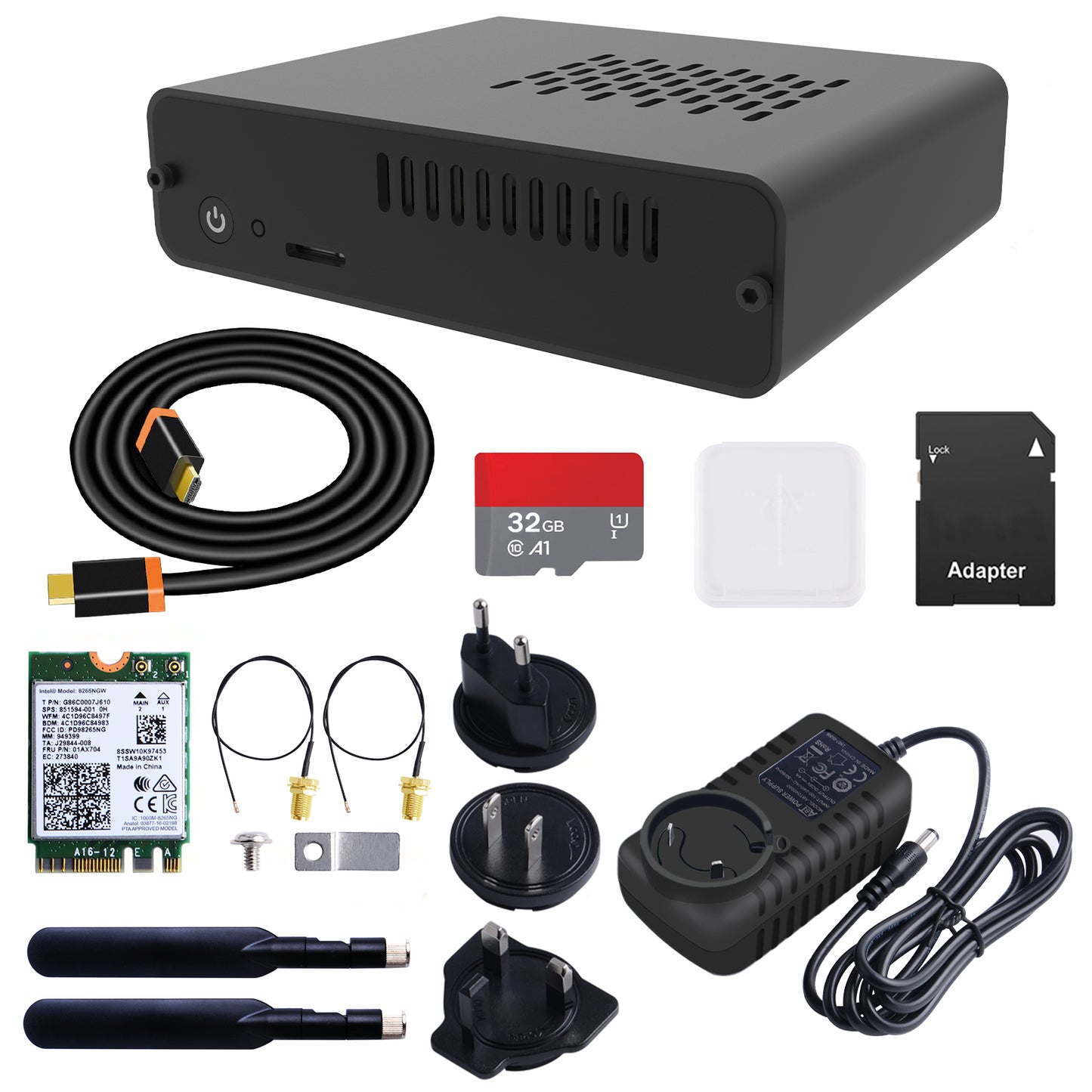 DeskPi Nano Kit with Cooling Fan Heatsink & AC8265 Wireless NIC Module & 5db Antennas & 32GB Card & 4K HDMI Cable