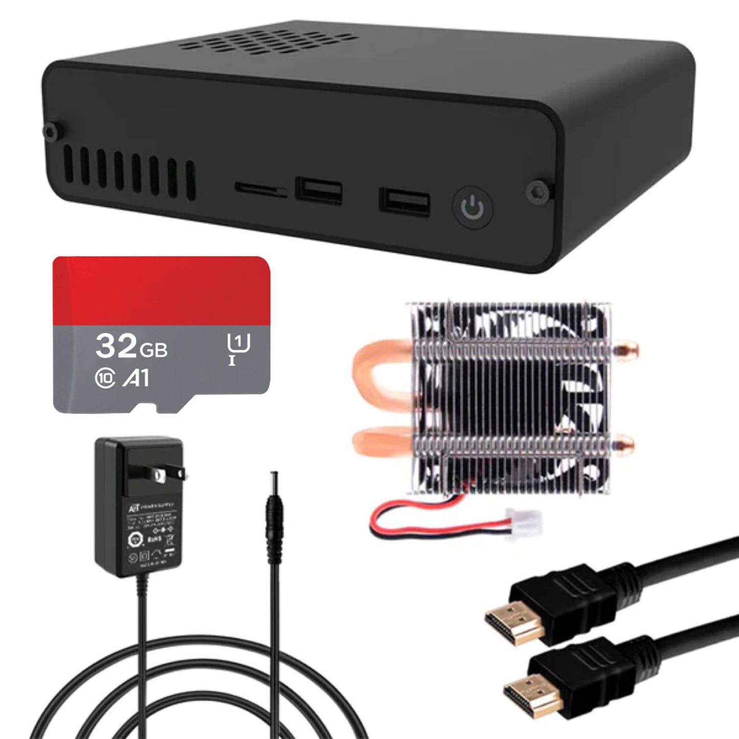 DeskPi Pro Set-top Box with Accessaries Kit for Raspberry Pi 4, with Power Button/Heatsink with PWM Fan,32GB Card