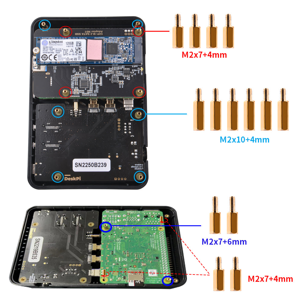 DeskPi Lite M.2 Case with M.2 SATA SSD Expansion Board for Raspberry Pi 4B, with Power Button/ Heatsink with PWM Fan/ Dual Full-Size HDMI/ Extra Two USB Ports