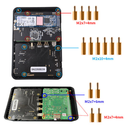 DeskPi Lite M.2 Case with M.2 SATA SSD Expansion Board for Raspberry Pi 4B, with Power Button/ Heatsink with PWM Fan/ Dual Full-Size HDMI/ Extra Two USB Ports