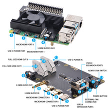 将图片加载到图库查看器，DeskPi Lite M.2 Case with M.2 SATA SSD Expansion Board for Raspberry Pi 4B, with Power Button/ Heatsink with PWM Fan/ Dual Full-Size HDMI/Extra Two USB Ports
