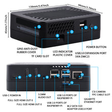 将图片加载到图库查看器，DeskPi Lite M.2 Case with M.2 SATA SSD Expansion Board for Raspberry Pi 4B, with Power Button/ Heatsink with PWM Fan/ Dual Full-Size HDMI/Extra Two USB Ports
