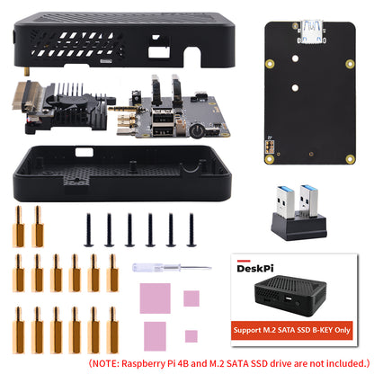 DeskPi Lite M.2 Case with M.2 SATA SSD Expansion Board for Raspberry Pi 4B, with Power Button/ Heatsink with PWM Fan/ Dual Full-Size HDMI/ Extra Two USB Ports