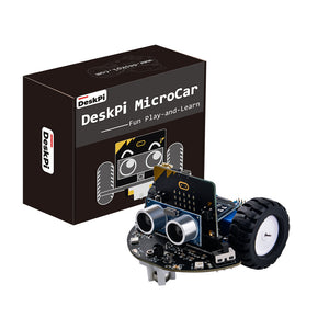 DeskPi MicroCar Compatible with Micro Bit V2, DIY Coding Robot Car Kit for STEM Educational Project (Without Micro:bit)