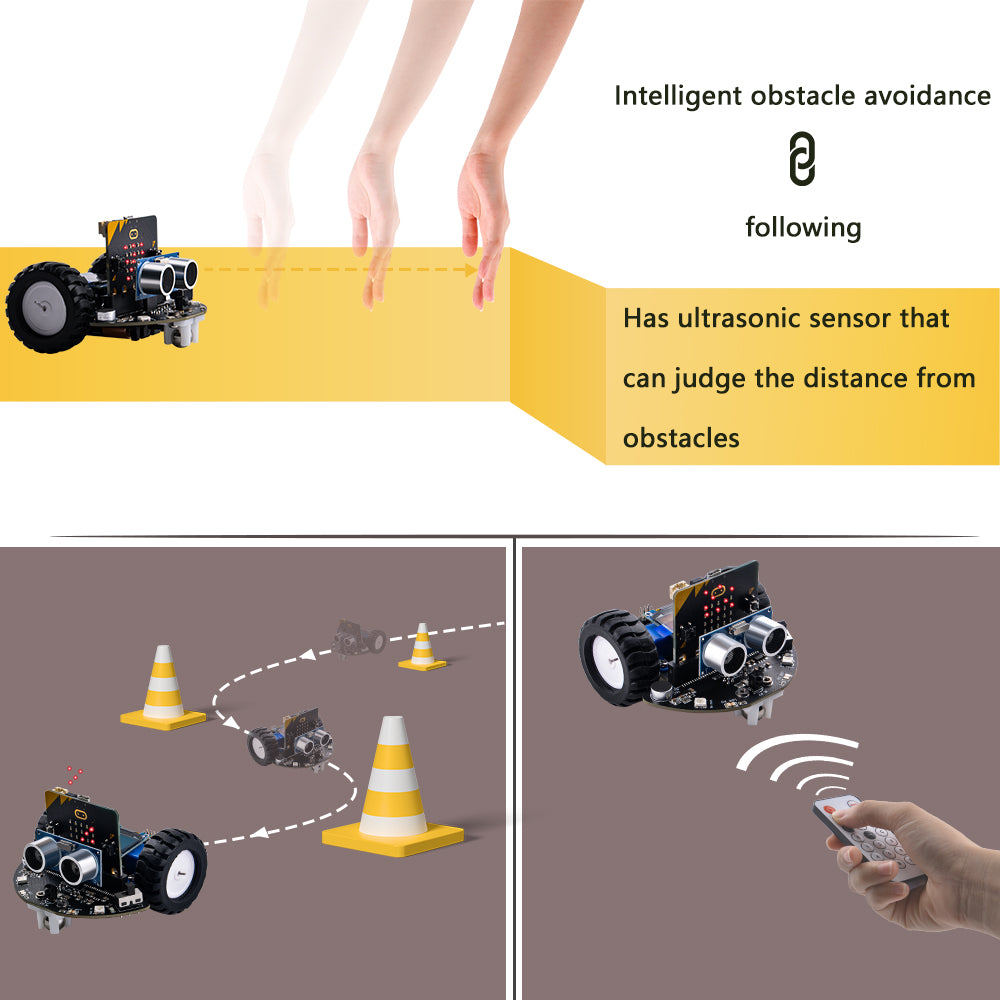 DeskPi MicroCar Compatible with Micro Bit V2, DIY Coding Robot Car Kit for STEM Educational Project (Without Micro:bit)