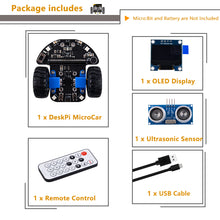 Load image into Gallery viewer, DeskPi MicroCar Compatible with Micro Bit V2, DIY Coding Robot Car Kit for STEM Educational Project (Without Micro:bit)
