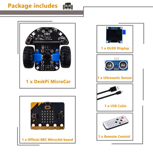 DeskPi MicroCar Compatible with Micro Bit V2, DIY Coding Robot Car Kit for STEM Educational Project (Without Micro:bit)