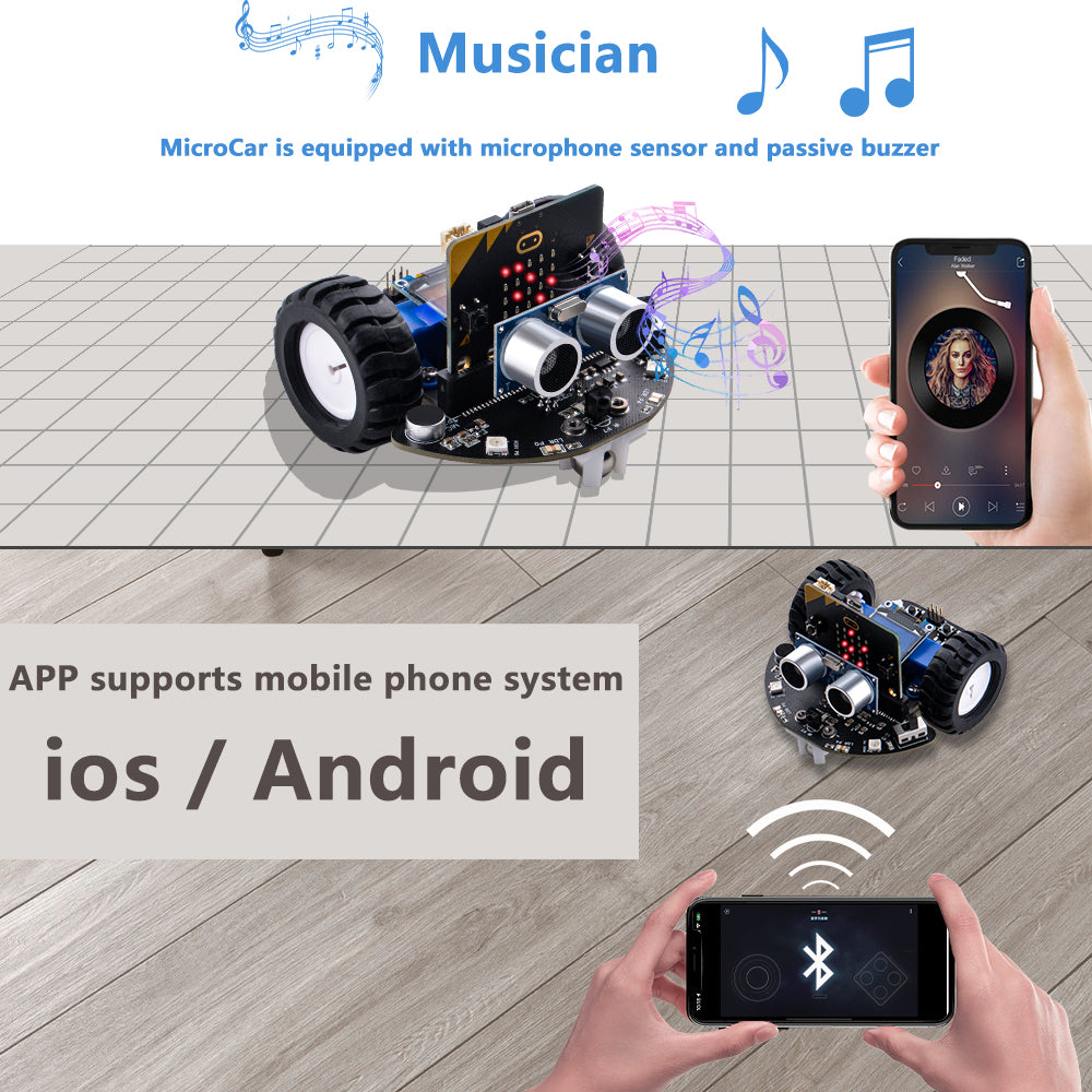 DeskPi MicroCar Compatible with Micro Bit V2, DIY Coding Robot Car Kit ...