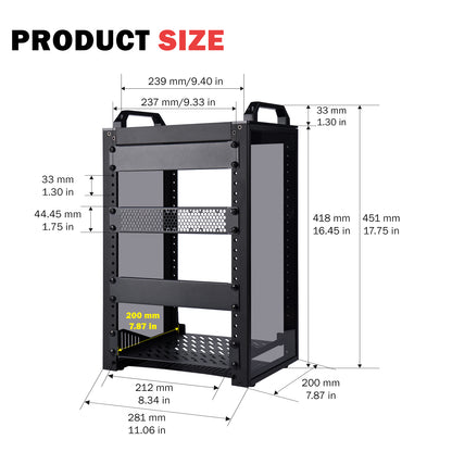 DeskPi RackMate T1 Light Version, 10 Inch Black 8U Server Cabinet for Network, Servers, Audio and Video Equipment