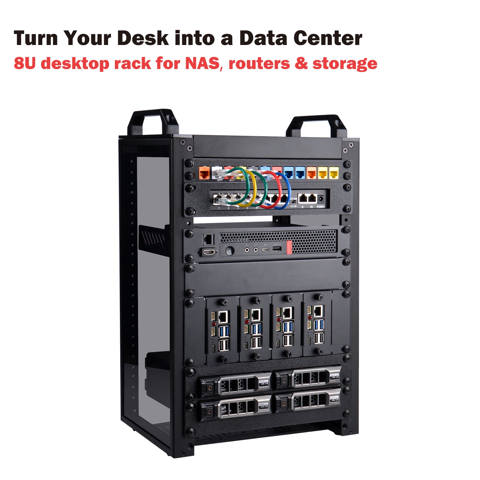 DeskPi RackMate T1 Light Version, 10 Inch Black 8U Server Cabinet