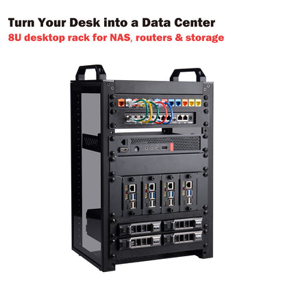 DeskPi RackMate T1 Light Version, 10 Inch Black 8U Server Cabinet for Network, Servers, Audio and Video Equipment