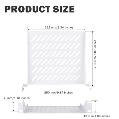 DeskPi Rackmate 1U Rack Shelf, White 10 inch Vented Rack Mount Cantilever Tray for T0/T1 Server Cabinets