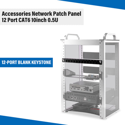 DeskPi Rackmate Accessories 12 Port Patch Panel, 10inch 0.5U CAT6 Network Patch Panel