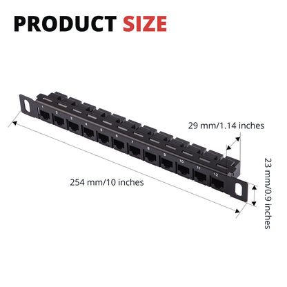 DeskPi Rackmate Accessories 12 Port Patch Panel, 10inch 0.5U CAT6 Network Patch Panel