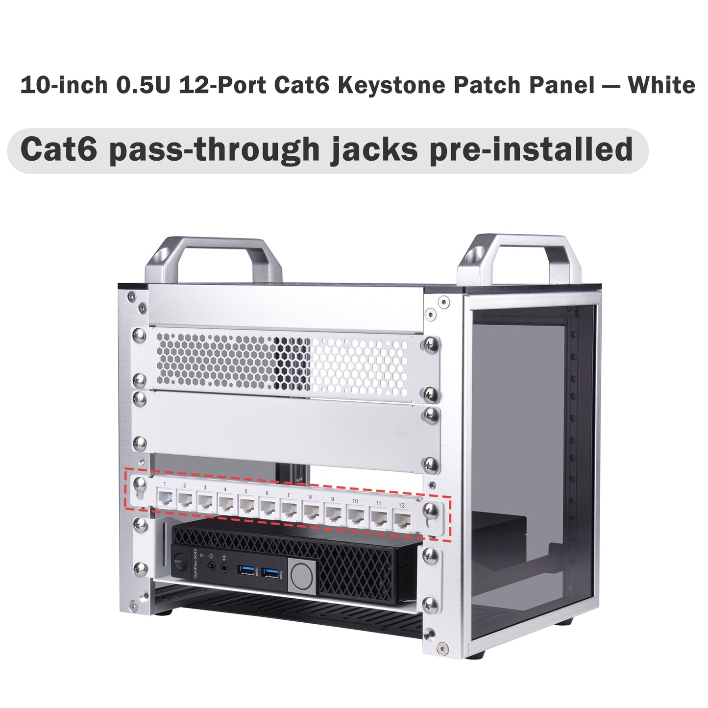 DeskPi Rackmate 12 Port CAT6 Network Patch Panel, White 10inch 0.5U Patch Panel for T0/T1/T2 Server Cabinets