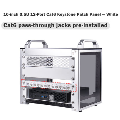 DeskPi Rackmate 12 Port CAT6 Network Patch Panel, White 10inch 0.5U Patch Panel for T0/T1/T2 Server Cabinets