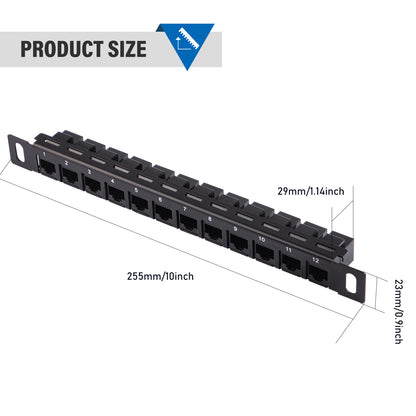 DeskPi Rackmate Accessories 12 Port Patch Panel, 10inch 0.5U CAT6 Network Patch Panel