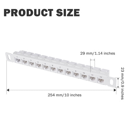 DeskPi Rackmate 12 Port CAT6 Network Patch Panel, White 10inch 0.5U Patch Panel for T0/T1/T2 Server Cabinets