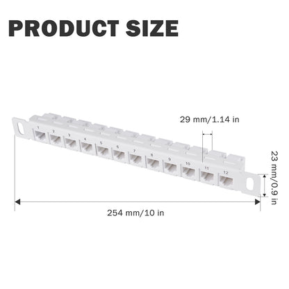 DeskPi Rackmate 12 Port CAT6 Network Patch Panel, White 10inch 0.5U Patch Panel for T0/T1/T2 Server Cabinets