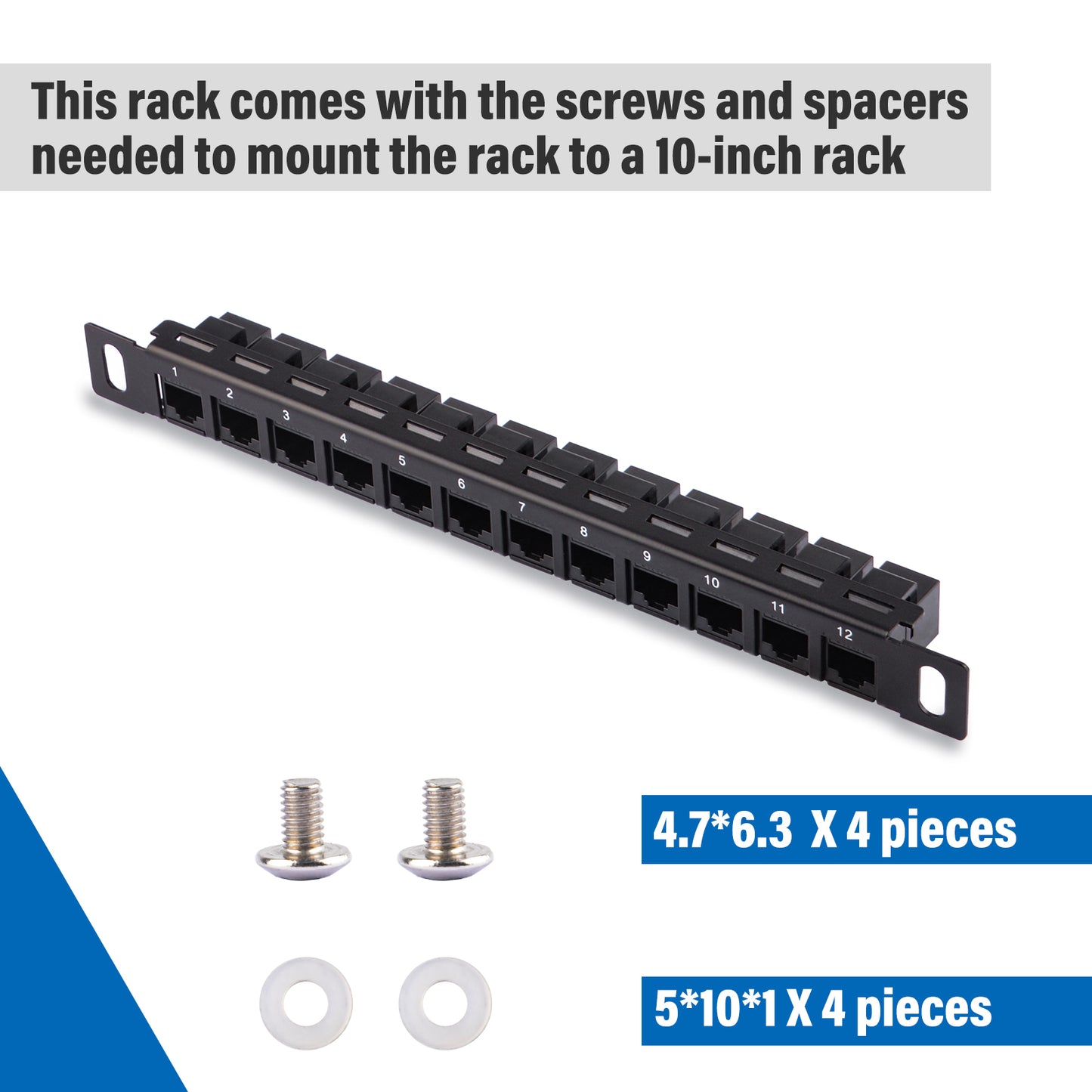 DeskPi Rackmate Accessories 12 Port Patch Panel, 10inch 0.5U CAT6 Network Patch Panel