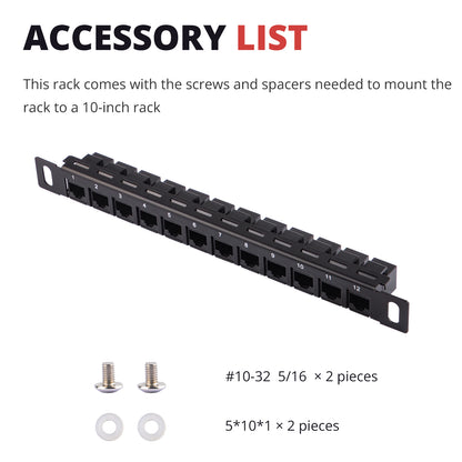 DeskPi Rackmate Accessories 12 Port Patch Panel, 10inch 0.5U CAT6 Network Patch Panel