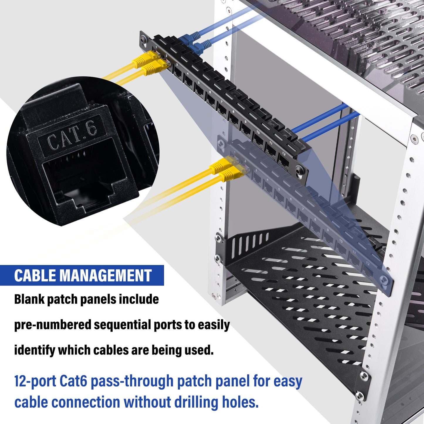 DeskPi Rackmate Accessories 12 Port Patch Panel, 10inch 0.5U CAT6 Network Patch Panel