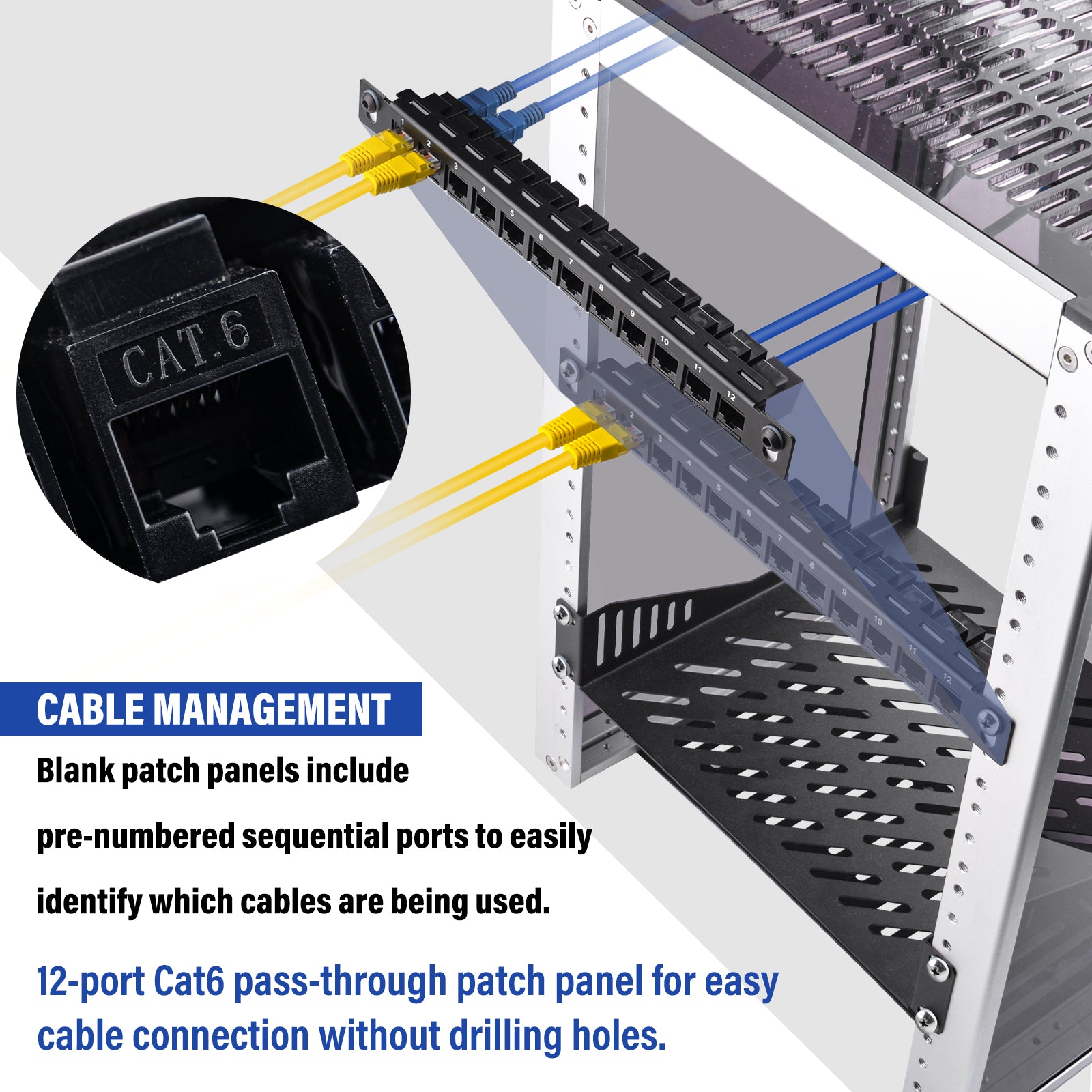 DeskPi Rackmate Accessories Network Patch Panel 12 Port CAT6 10inch 0 ...