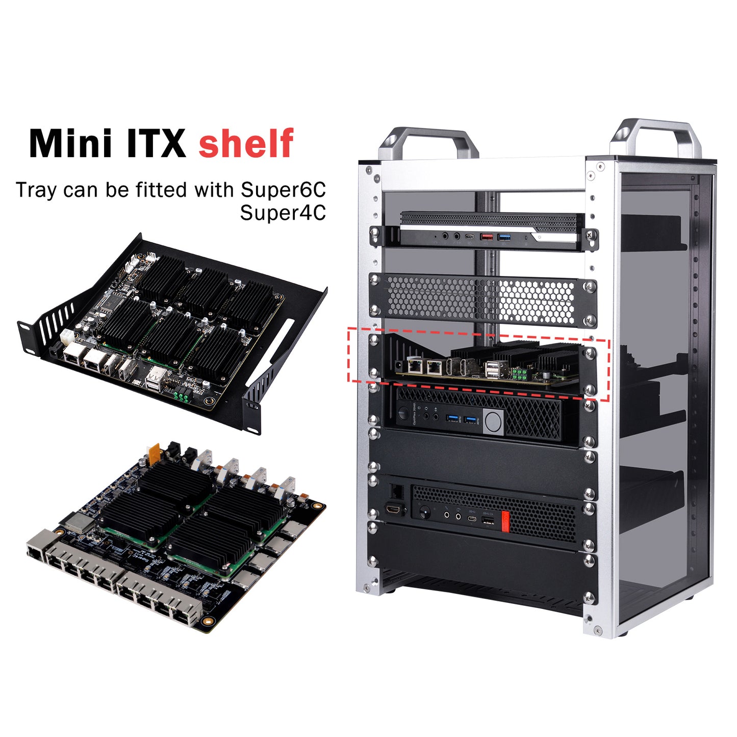 DeskPi RackMate Accessories Mini ITX Shelf 10 inch 1U Rack, support Mini-ITX Motherboard / Super6C