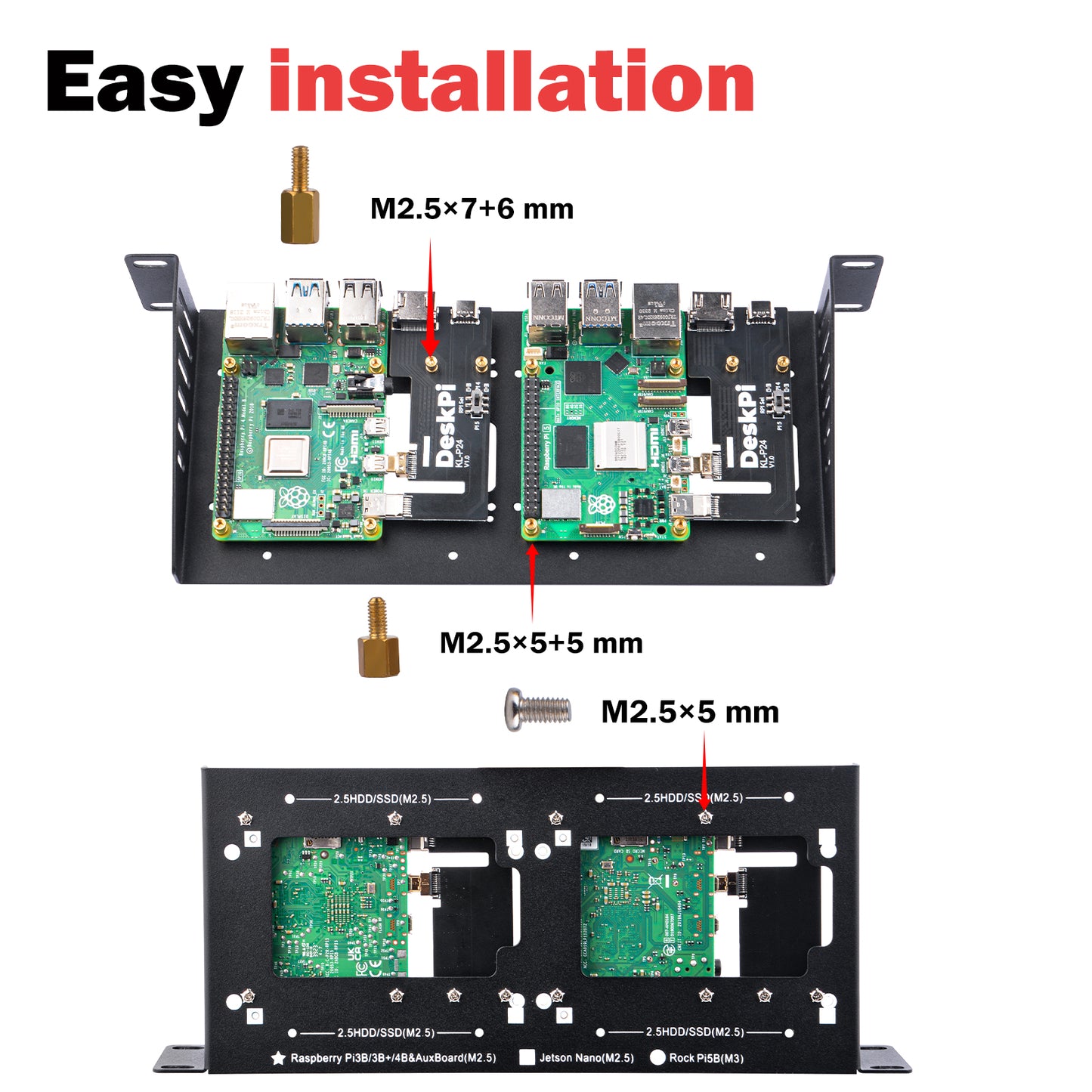 DeskPi KL-P24 Micro HDMI to HDMI Adapter Board for Raspberry Pi 5 / Pi 4B, Compatible with DeskPi SBC Shelf 10 inch 1U Rack