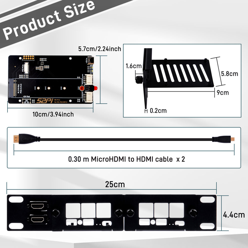 DeskPi Rackmate 10-inch 1U Rack Mount with 2 PCIE NVME Boards for Rasp ...