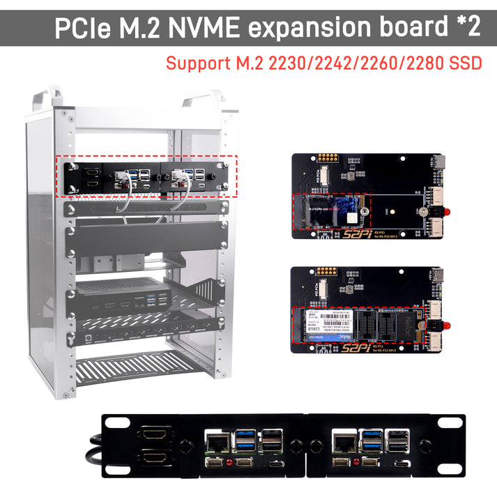 DeskPi Rackmate 10-inch 1U Rack Mount with 2 PCIE NVME Boards for Rasp ...