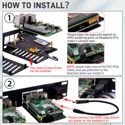 DeskPi Rackmate 10-inch 1U Rack Mount with 2 PCIE NVME Boards for Raspberry Pi 5, Supports M.2 NVMe SSDs