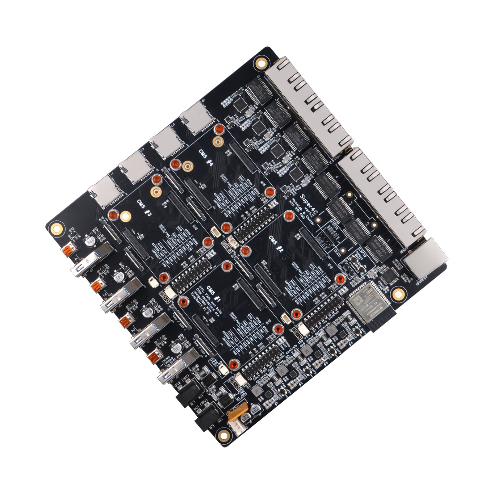 DeskPi Super4C Raspberry Pi CM5 Cluster Mini-ITX Board, ESP32