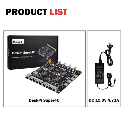 DeskPi Super4C Raspberry Pi CM5 Cluster Mini-ITX Board, ESP32-WROOM-32E-N4 Module, Supports 2.4GHz Wi-Fi + Bluetooth, Power Supply Included