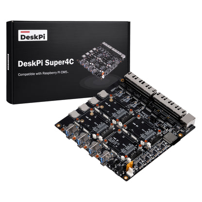 DeskPi Super4C Raspberry Pi CM5 Cluster Mini-ITX Board, ESP32-WROOM-32E-N4 Module, Supports 2.4GHz Wi-Fi + Bluetooth, Power Supply Included