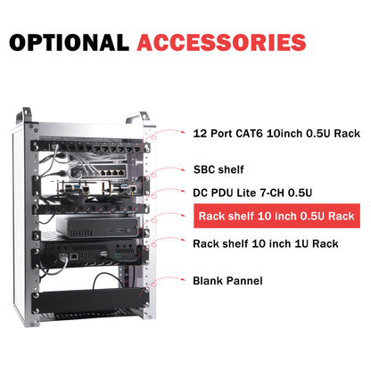 DeskPi RackMate Accessories Rack Shelf 10 inch 0.5U Rack for T0/T1 Server Cabinet