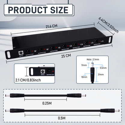 DeskPi DC PDU Lite 7-CH 0.5U for DeskPi Rackmate T1, 7 Outlets Rack-Mount Power Distribution Unit for 10 Inch Server Cabinet