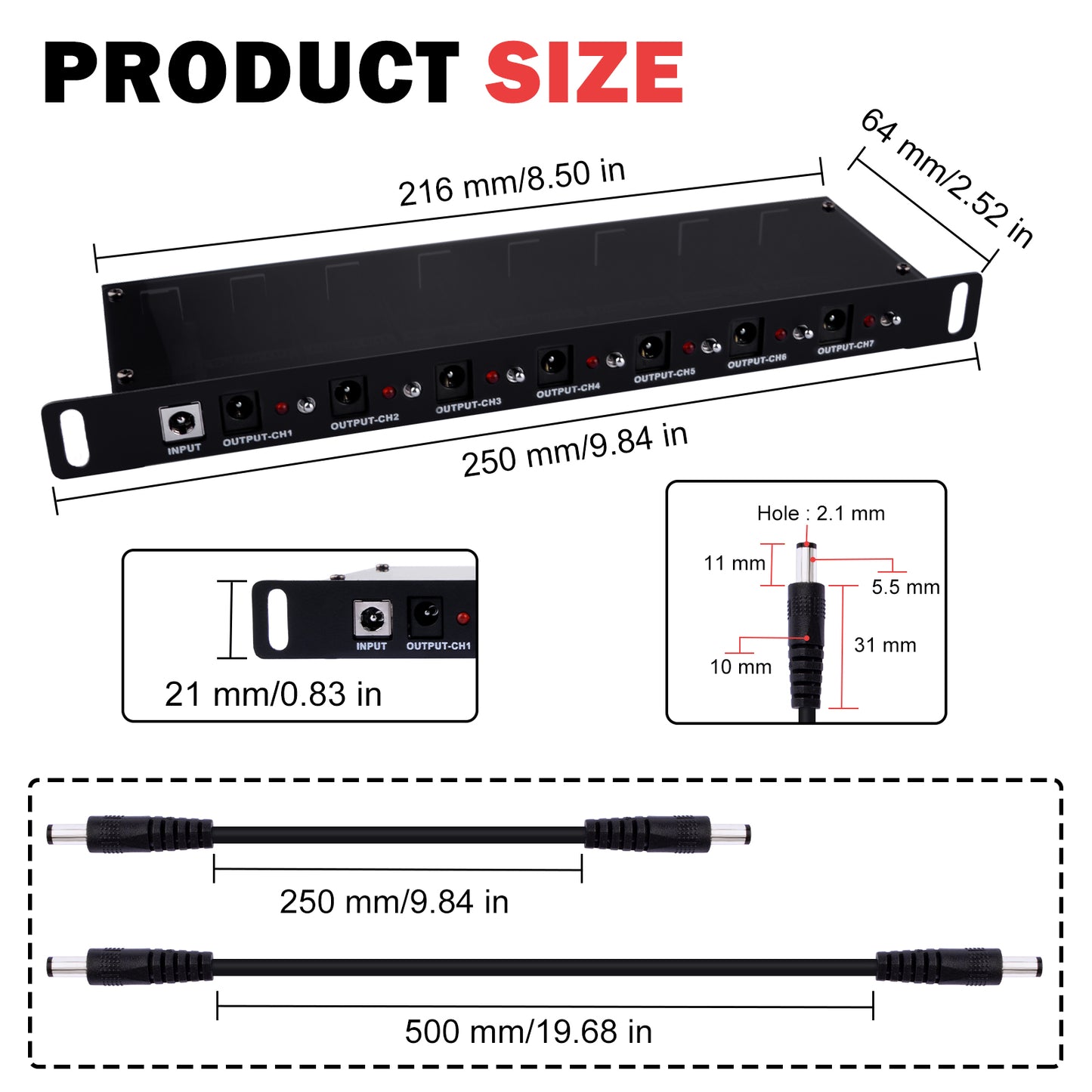 DeskPi DC PDU Lite 7-CH 0.5U for DeskPi Rackmate, 7 Outlets Rack-Mount Power Distribution Unit for 10 Inch Server Cabinet