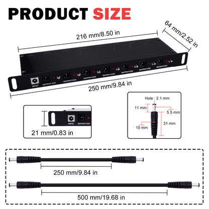 DeskPi DC PDU Lite 7-CH 0.5U for DeskPi Rackmate, 7 Outlets Rack-Mount Power Distribution Unit for 10 Inch Server Cabinet