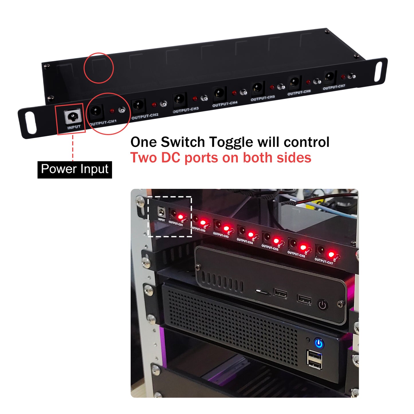 DeskPi DC PDU Lite 7-CH 0.5U for DeskPi Rackmate, 7 Outlets Rack-Mount Power Distribution Unit for 10 Inch Server Cabinet