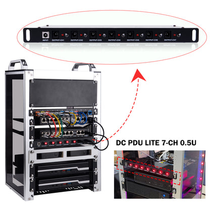 DeskPi DC PDU Lite 7-CH 0.5U for DeskPi Rackmate, 7 Outlets Rack-Mount Power Distribution Unit for 10 Inch Server Cabinet