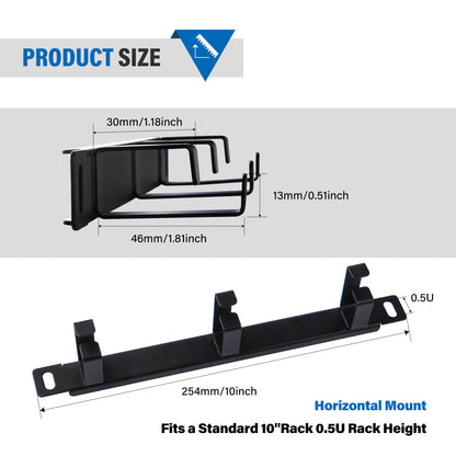 DeskPi 10inch Server Rack 0.5U Rack Cable Management Panel-with 3 D-Rings