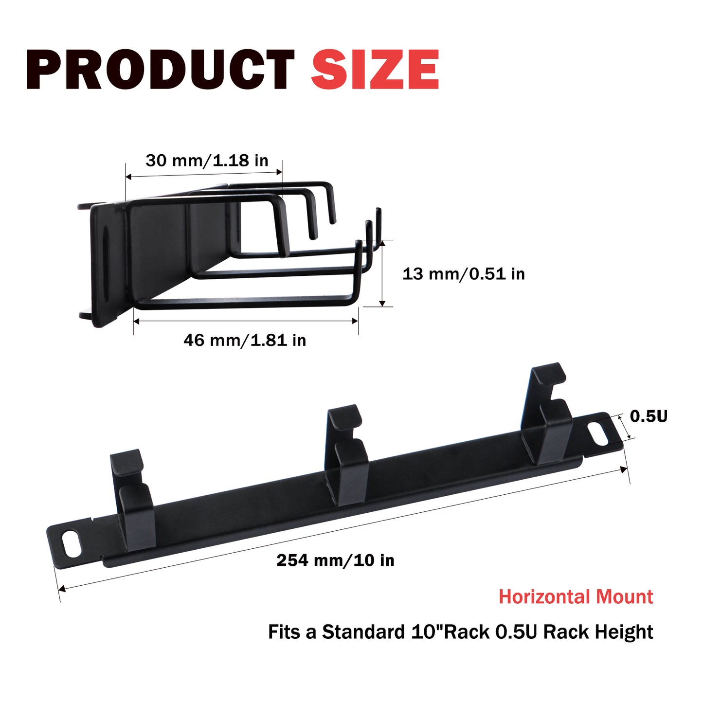 DeskPi 10inch Server Rack 0.5U Rack Cable Management Panel-with 3 D-Rings