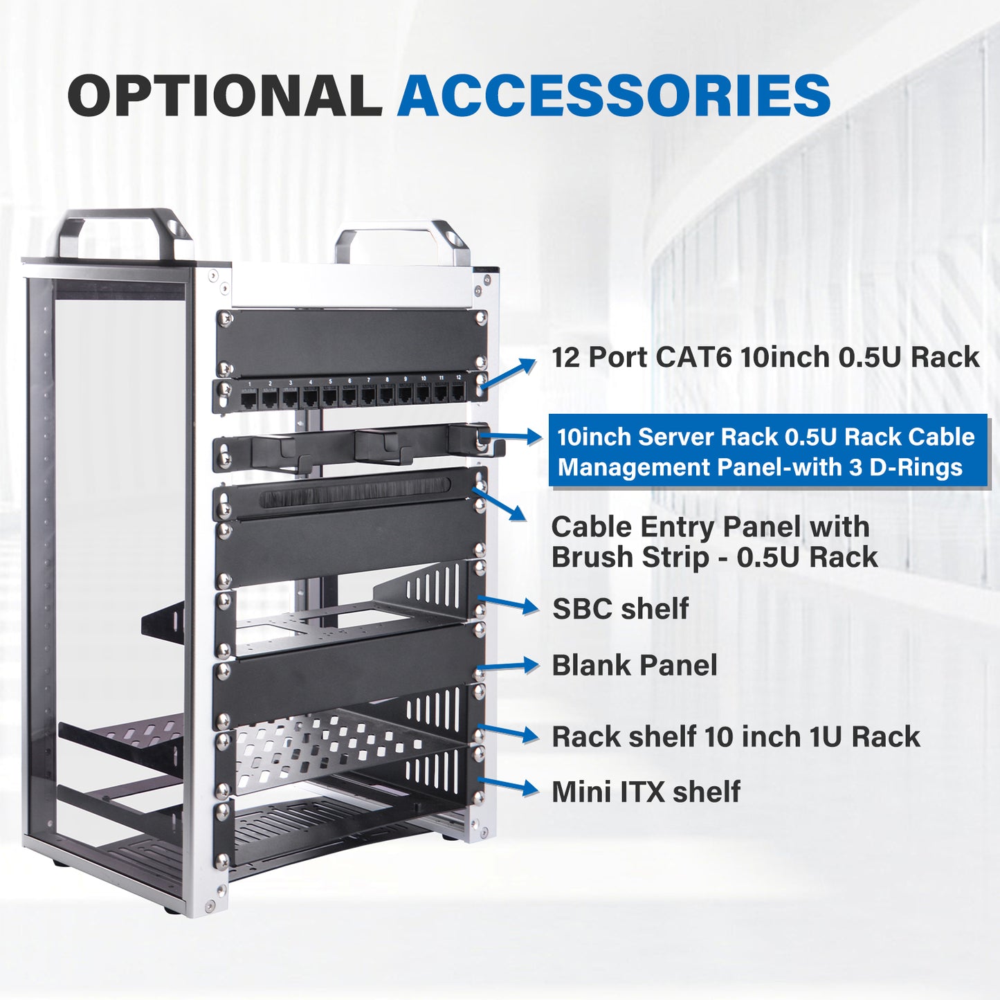 DeskPi 10inch Server Rack 0.5U Rack Cable Management Panel-with 3 D-Rings