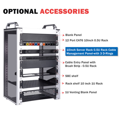 DeskPi 10inch Server Rack 0.5U Rack Cable Management Panel-with 3 D-Rings